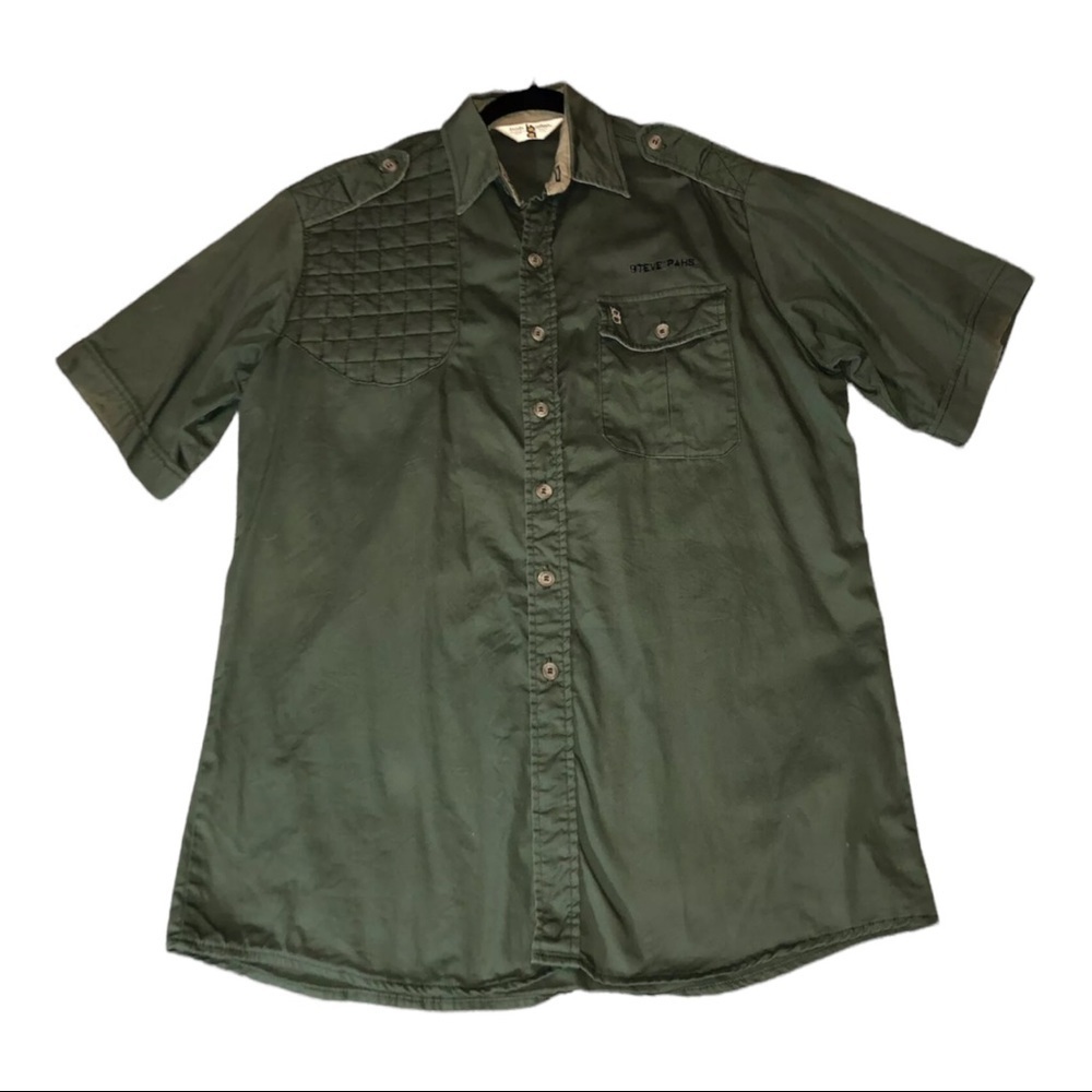 BOB ALLEN Shooting Shirt Mens  Short Sleeve Button Up Pocket Olive Green Sz L